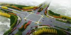 市政道路路口节点绿化景观鸟瞰图