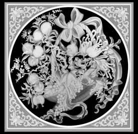 佛手仙桃葡萄石榴子孙满堂灰度图