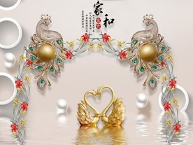 家和珠宝 天鹅 金色 水波倒影