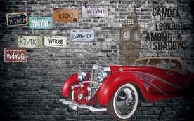 3D复古 汽车 背景墙