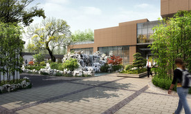 中式庭院流水假山景观效果图