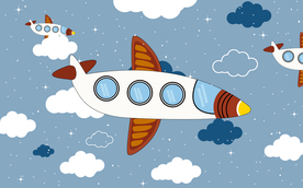 蓝天白云卡通飞机儿童房