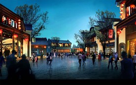 历史古镇商业夜景效果图