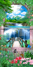 中式客厅立体山水风景画3D玄关