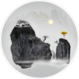 中式意境山水圆形装饰画