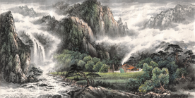 高清新中式山水画国画沙发背景墙