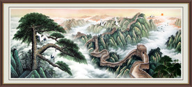 长城迎客松 山水画