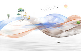 抽象线条国画山水背景墙图片