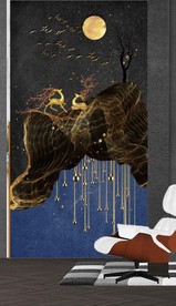 新中式烁金麋鹿山水玄关装饰画