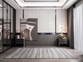 极简抽象现代卧室床3D背景墙