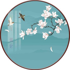 新中式玉兰工笔花鸟山水圆形装饰