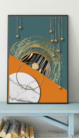 现代抽象几何金色油画玄关装饰画