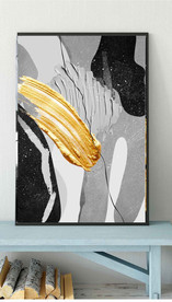 现代抽象金色油画玄关装饰画