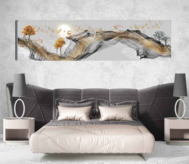 新中式抽象麋鹿山水风景床头画