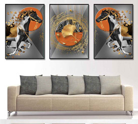 新中式烁金骏马花纹装饰无框画