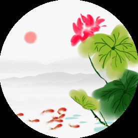 九鱼荷花圆形装饰画