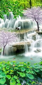 自然清新唯美瀑布流水生财玄关