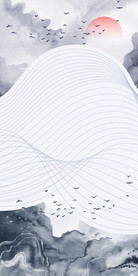 创意新中式抽象线条远山挂画玄关