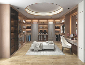 全屋定制镶金条板式衣帽间图