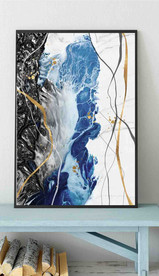 水墨烁金抽象蓝色油画玄关装饰画