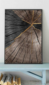 现代烁金水墨金色年轮木纹装饰画