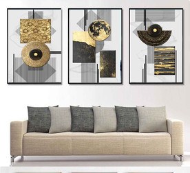 烁金抽象几何金色油画装饰无框画