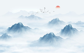 中式意境水墨山水画