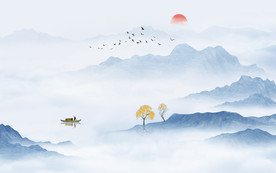 中式水墨山水画