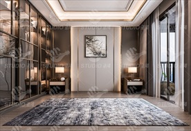 现代极简卧室背景墙空景