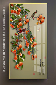 原创玄关高清柿子喜鹊装饰画