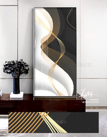 黑白现代立体线条玄关装饰画