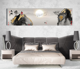 新中式抽象水墨禅意风景床头画