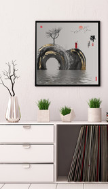 新中式抽象水墨山水风景玄关装饰