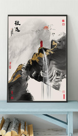 新中式抽象水墨山水风景玄关装饰