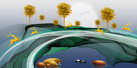 线条发财树三联晶瓷画