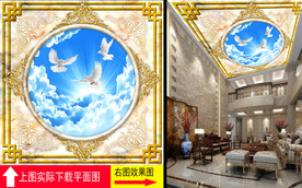 花纹边框欧式天顶壁画天花板壁纸
