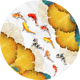 银杏九鱼圆形装饰画