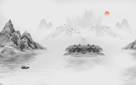新中式水墨山水背景墙