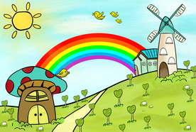 风车彩虹儿童房背景墙