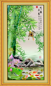 原创玄关竹子鲤鱼荷花装饰画