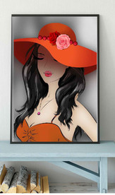 现代轻奢爱马仕帽子美女装饰画