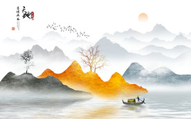 新中式山水背景墙