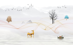 麋鹿现代新山水画 TIF分层