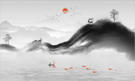 新中式抽象水墨山水风景背景墙
