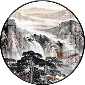 新中式水墨意境山水圆形装饰画图