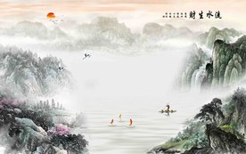 新中式意境水高清背景墙图片