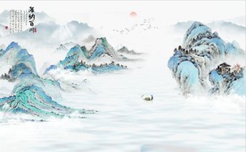 新中式古代水墨山水国画壁画