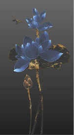 北欧风金色浮雕蓝莲花玄关装饰画