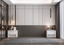 现代极简卧室背景墙室内空景设计