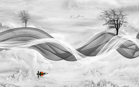 新中式山水电视背景墙